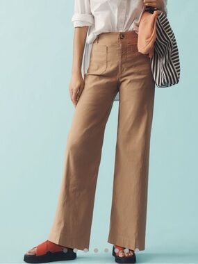 Anthropologie COLETTE Full-Length Wide-Leg Pants Maeve Magic Fabric NEW Tan